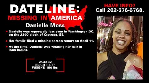 A "critical missing person" is defined as any person under the age of 15 or over the age of 65, ... DC. 20020. Read more about 1800 ... Name : Chyna Danielle Crawford Age: 25. Missing Since: 10/23/23. Name : Maxwell Braschnewitz Age: 26. Missing Since: 07/31/23.